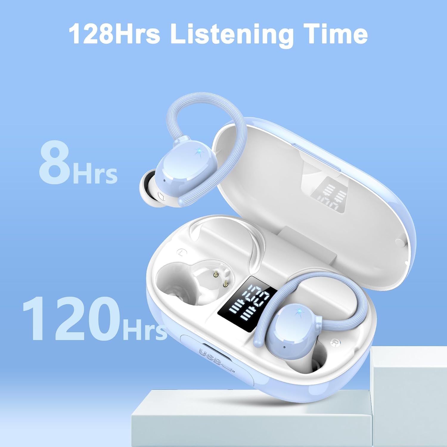 Auriculares Inalámbricos Bluetooth, Auriculares Bluetooth 5.3 HiFi Estéreo con Pantalla LED, 128H Cascos Inalambricos Bluetooth con 4 ENC Reducción de Ruido, Control Táctil,IP7 Impermeable Audifonos - 2
