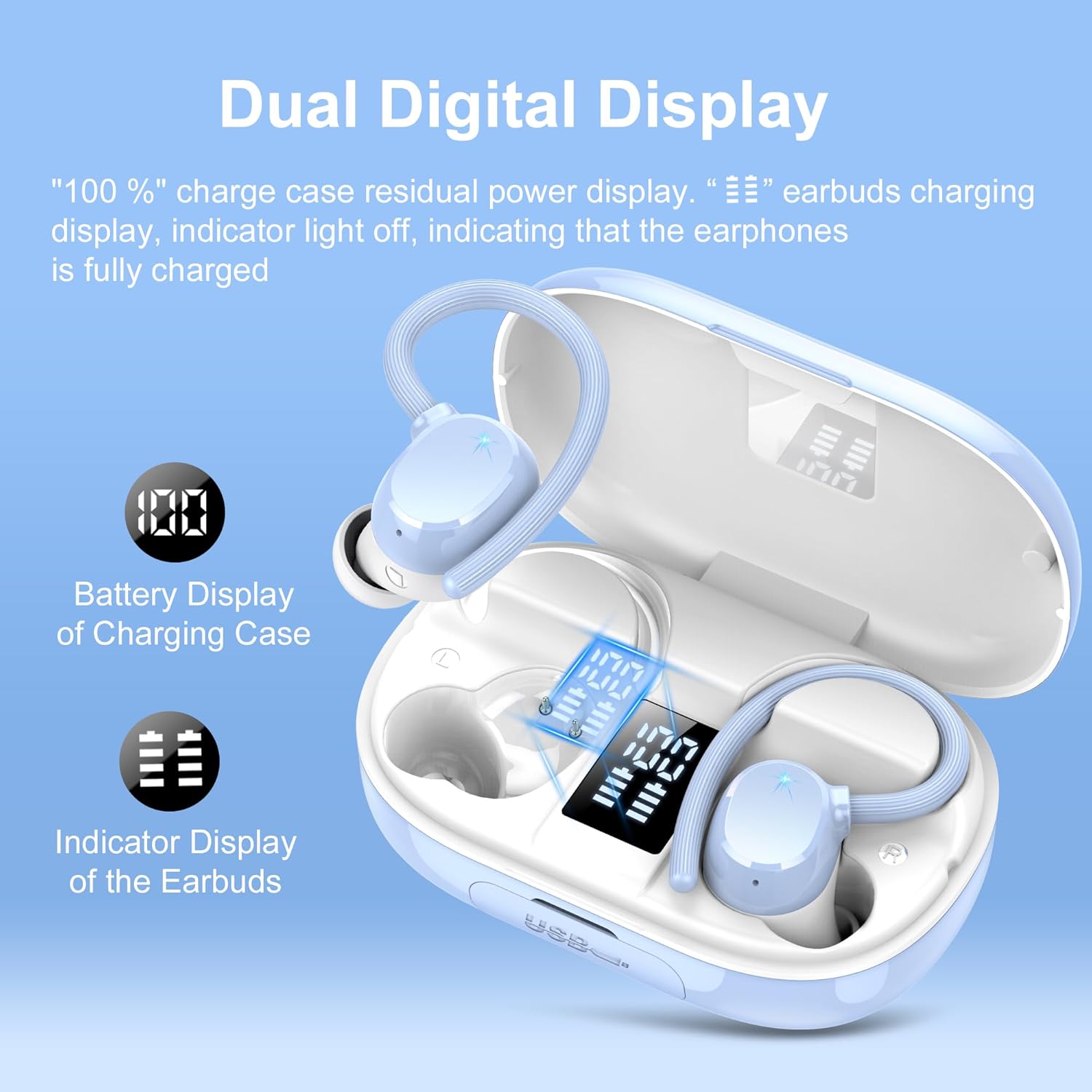Auriculares Inalámbricos Bluetooth, Auriculares Bluetooth 5.3 HiFi Estéreo con Pantalla LED, 128H Cascos Inalambricos Bluetooth con 4 ENC Reducción de Ruido, Control Táctil,IP7 Impermeable Audifonos - 3