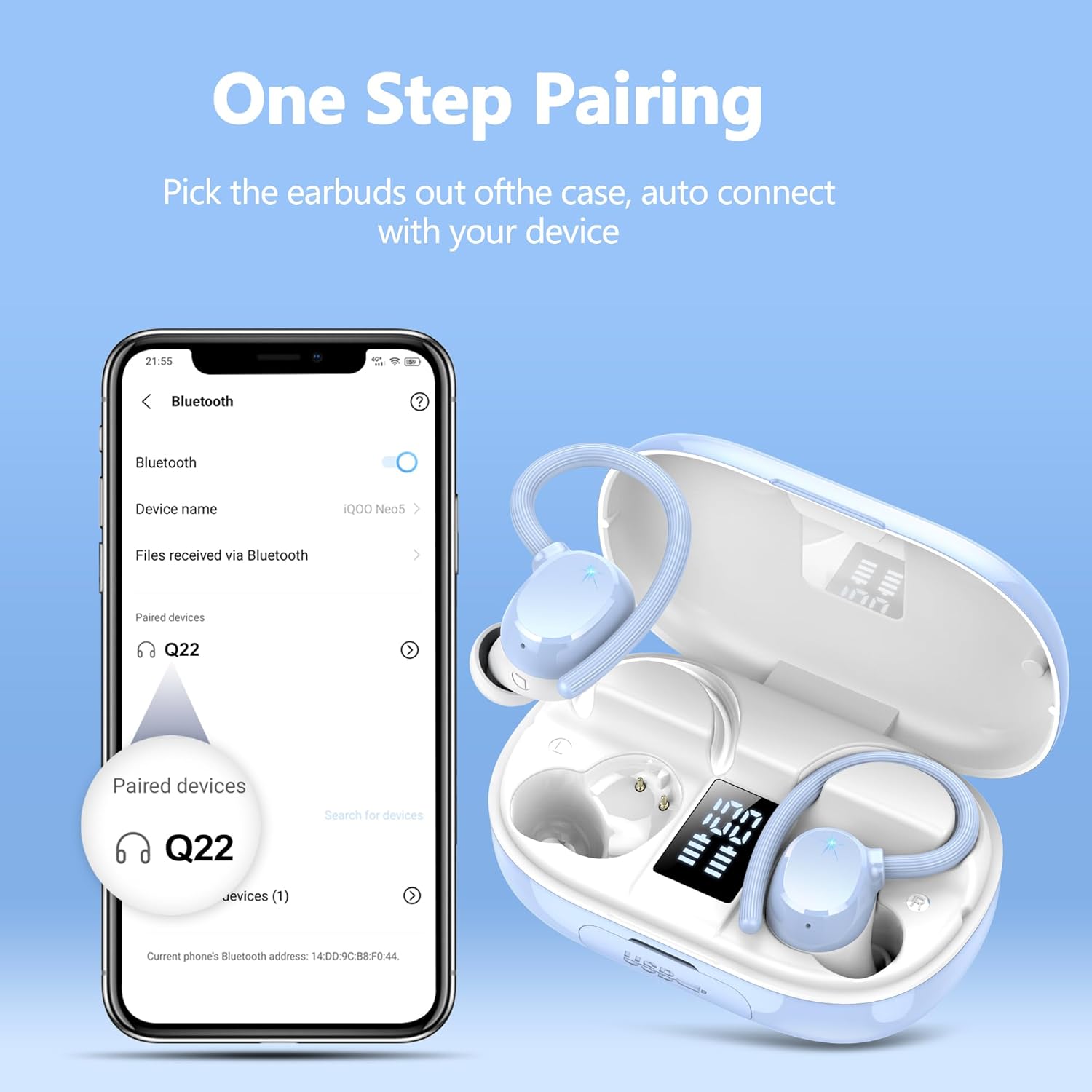 Auriculares Inalámbricos Bluetooth, Auriculares Bluetooth 5.3 HiFi Estéreo con Pantalla LED, 128H Cascos Inalambricos Bluetooth con 4 ENC Reducción de Ruido, Control Táctil,IP7 Impermeable Audifonos - 5