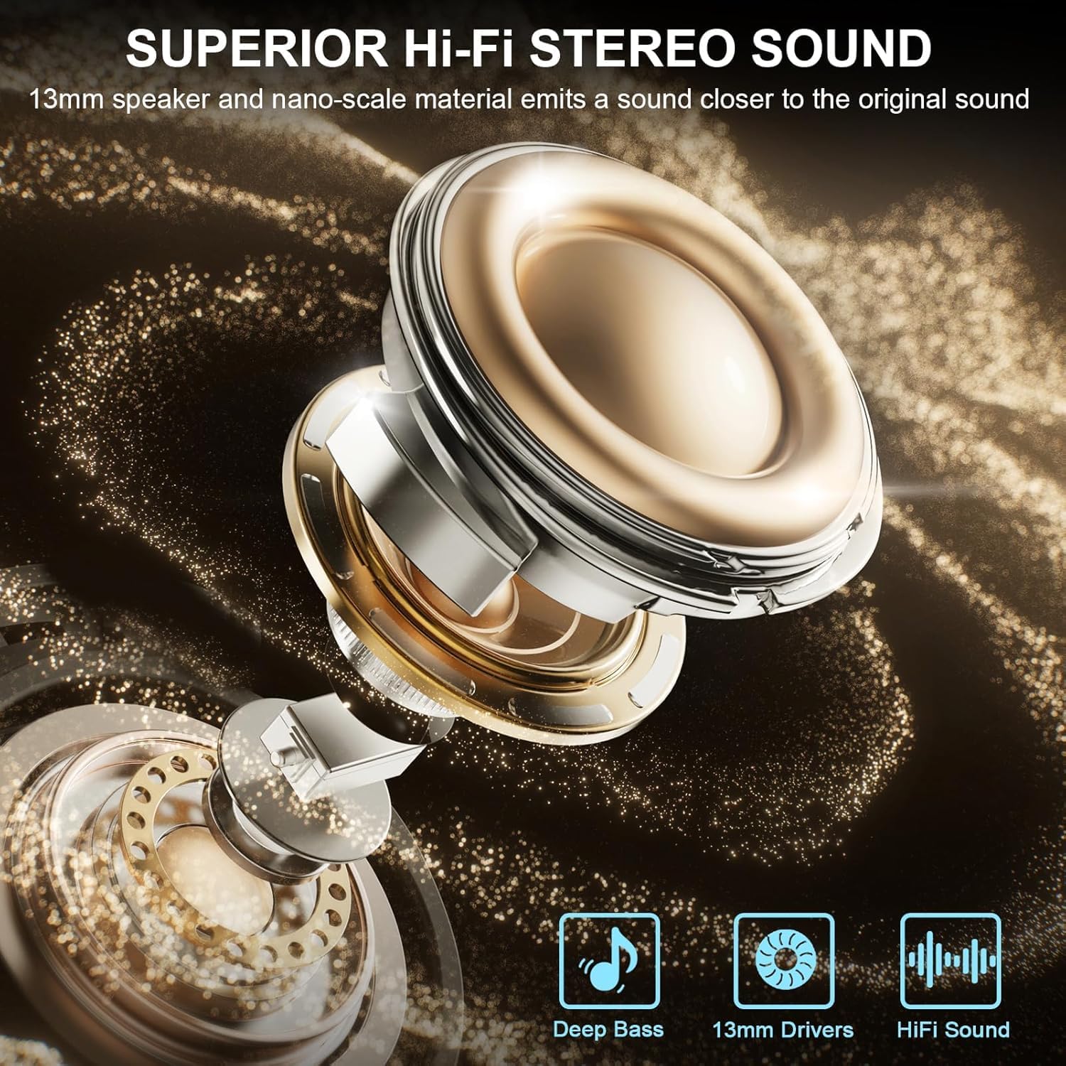 Auriculares Inalambricos Bluetooth, Cascos Inalambricos Bluetooth 5.4 HiFi Estéreo, 45 Horas Auriculares inalámbricos con ENC Cancelacion Ruido, Pantalla LED/Carga Rápida Tipo-C, Blanco brillante - 2