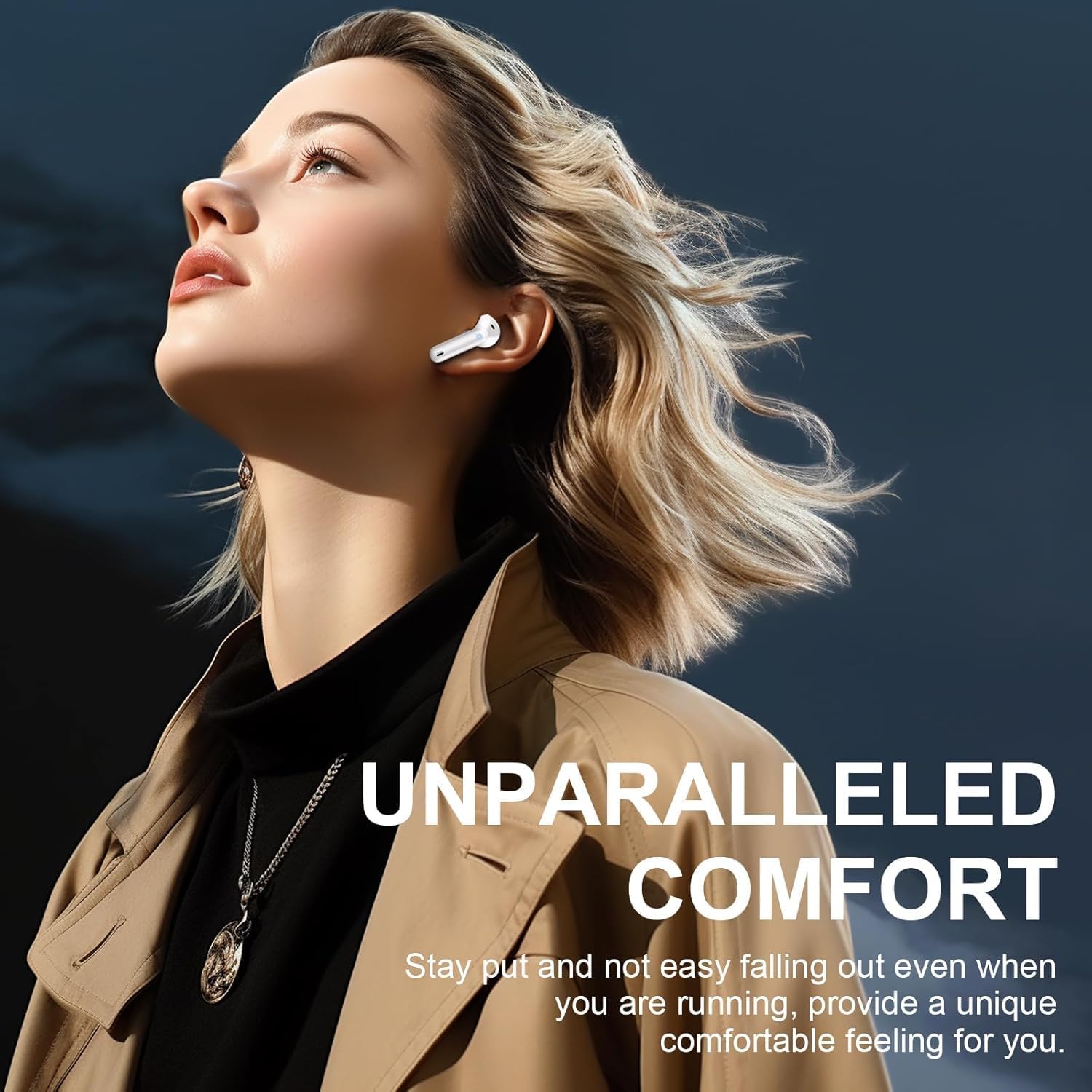 Auriculares Inalambricos Bluetooth, Cascos Inalambricos Bluetooth 5.4 HiFi Estéreo, 45 Horas Auriculares inalámbricos con ENC Cancelacion Ruido, Pantalla LED/Carga Rápida Tipo-C, Blanco brillante - 6