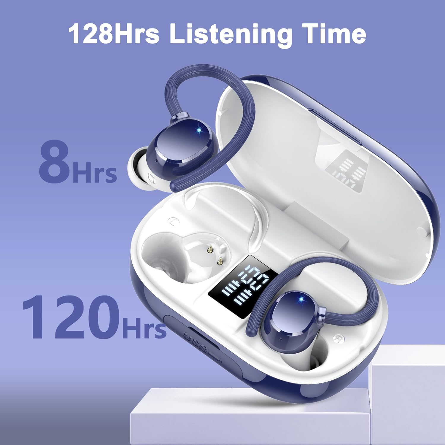 Auriculares Inalambricos Deportivos, 2026 Auriculares Bluetooth 5.3 HiFi Estéreo con Cancelación de Ruido ENC, Reproducción de 128H Pantalla LED Cascos Inalambricos, Control Táctil, IP7 Impermeable - 2