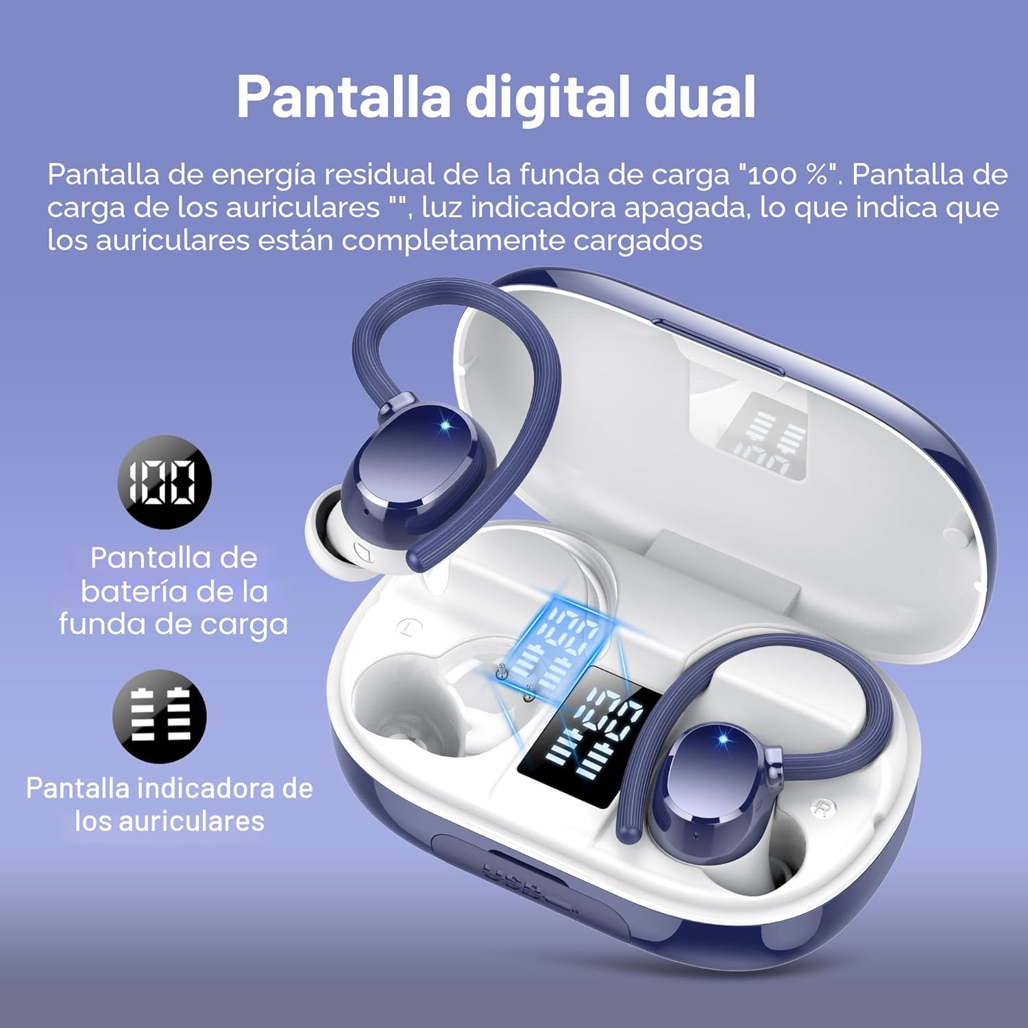 Auriculares Inalambricos Deportivos, 2026 Auriculares Bluetooth 5.3 HiFi Estéreo con Cancelación de Ruido ENC, Reproducción de 128H Pantalla LED Cascos Inalambricos, Control Táctil, IP7 Impermeable - 3