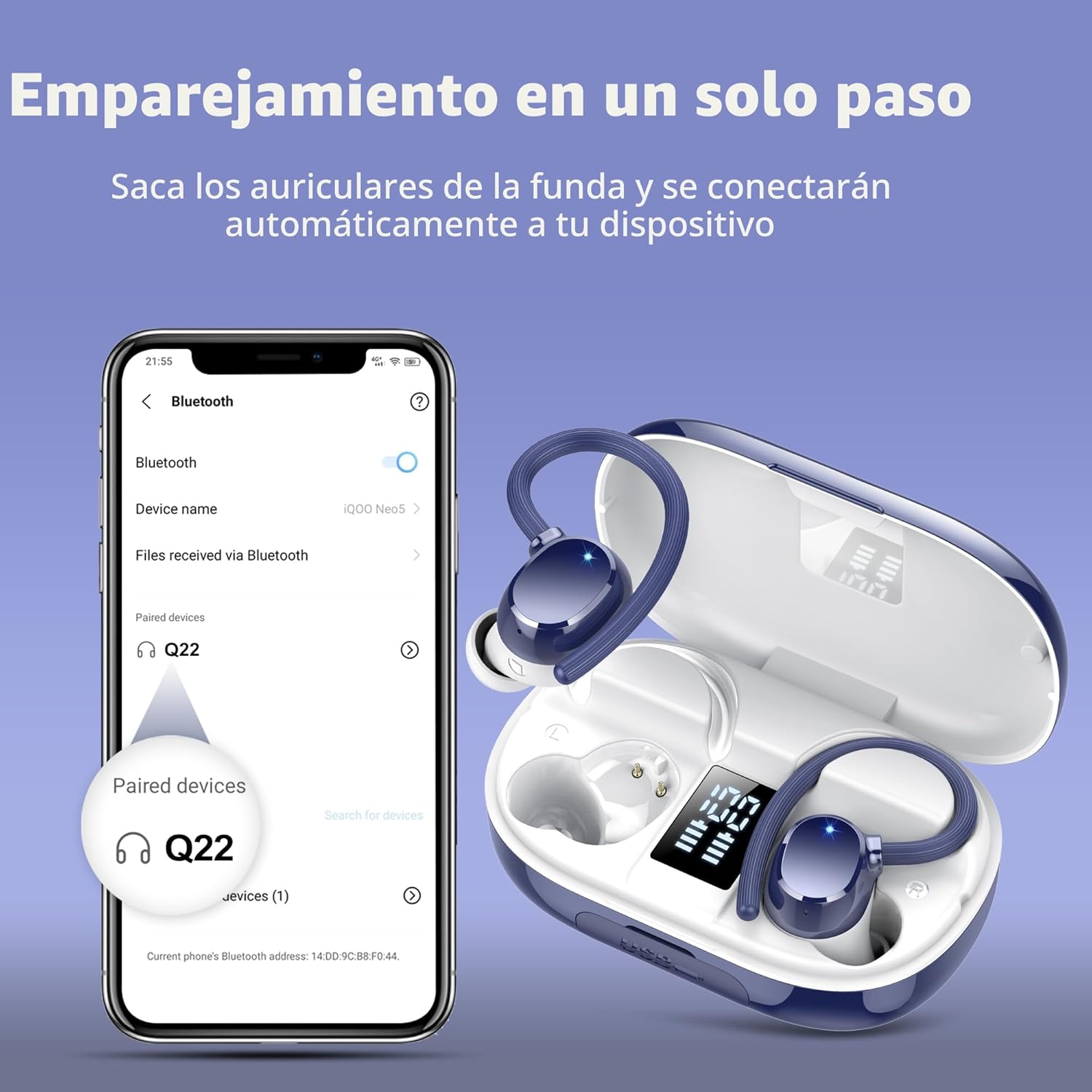 Auriculares Inalambricos Deportivos, 2026 Auriculares Bluetooth 5.3 HiFi Estéreo con Cancelación de Ruido ENC, Reproducción de 128H Pantalla LED Cascos Inalambricos, Control Táctil, IP7 Impermeable - 5