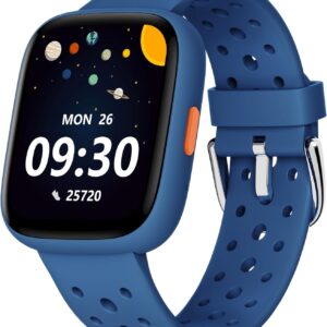 BIGGERFIVE Pulsera Actividad Niños Niñas 5-16, 1,8" Reloj Inteligente Podómetro, Frecuencia Cardíaca, Monitor de Sueño, Resistente al Agua IP68, Despertador, Juegos de Rompecabezas con/sin App, Azul