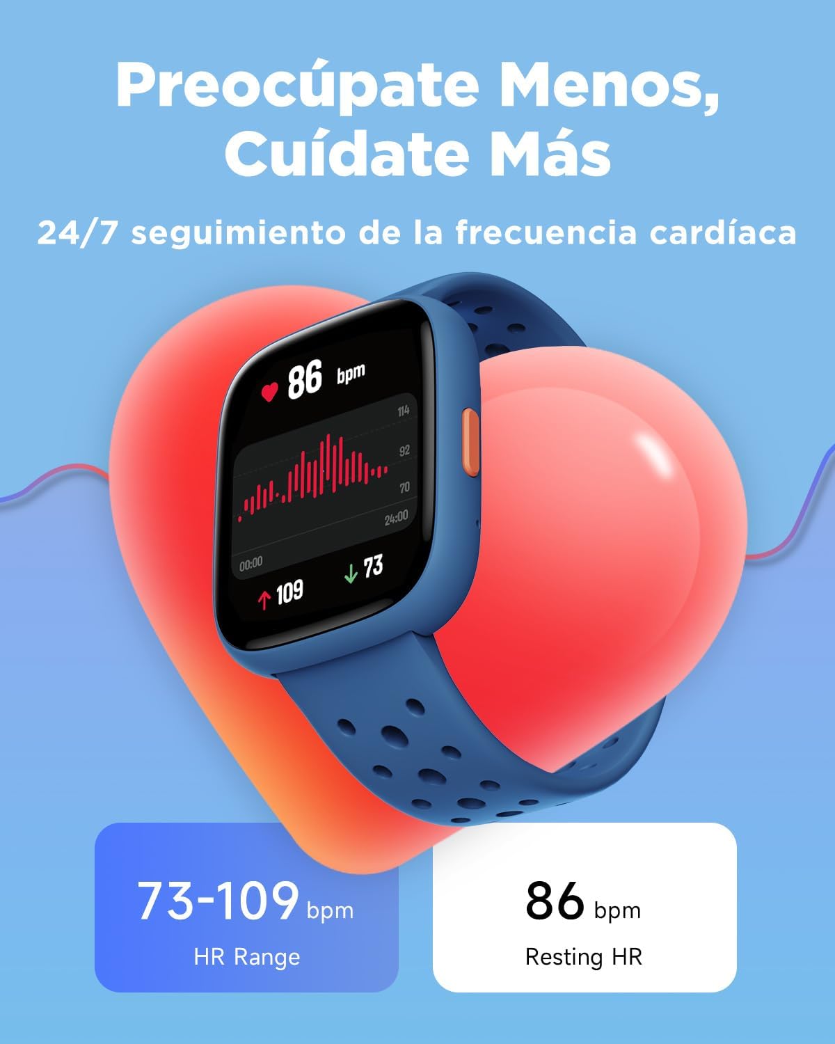 BIGGERFIVE Pulsera Actividad Niños Niñas 5-16, 1,8" Reloj Inteligente Podómetro, Frecuencia Cardíaca, Monitor de Sueño, Resistente al Agua IP68, Despertador, Juegos de Rompecabezas con/sin App, Azul - 5