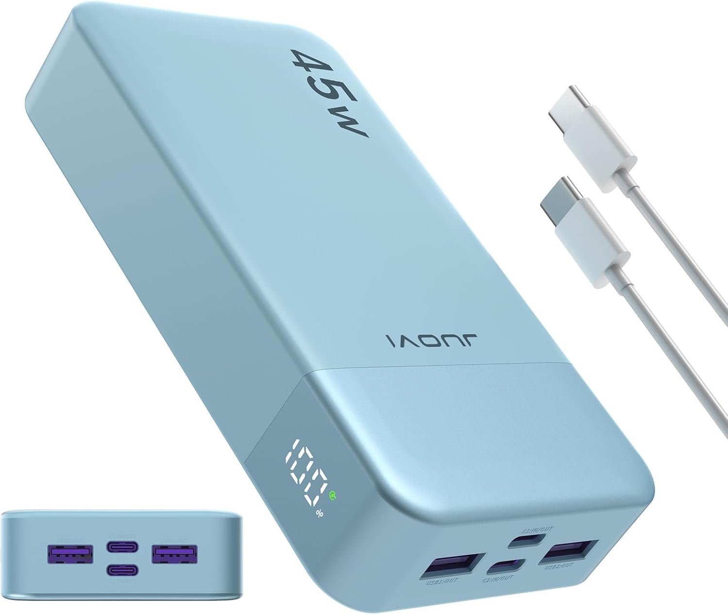 Banco de energía JUOVI Carga rápida, 20000mAh 45W Cargador portátil, Samsung Super Carga rápida con Pantalla LED Cargador de teléfono portátil, USB C Power Bank para MacBook, para iPhone 15 14 13 Pro - 1