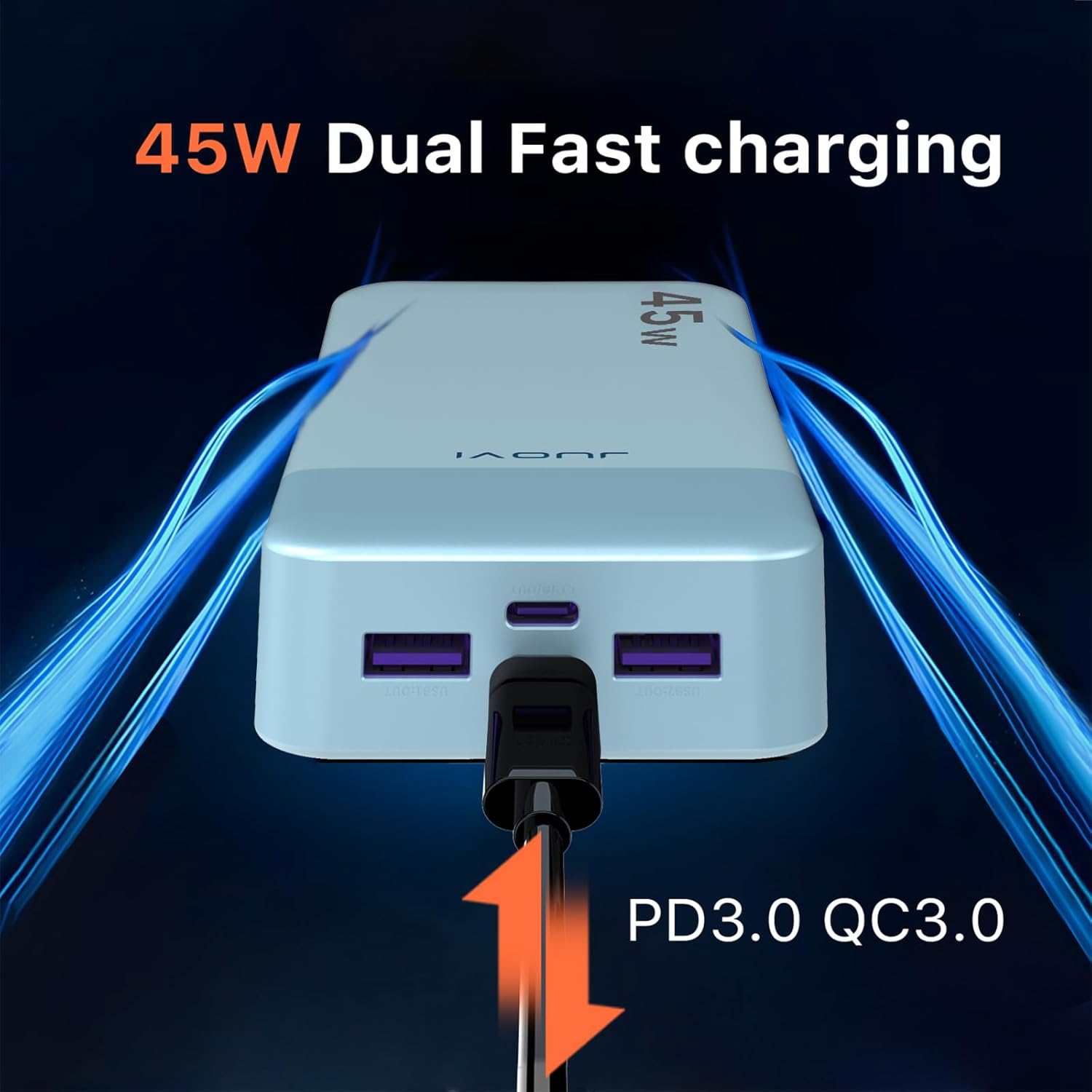 Banco de energía JUOVI Carga rápida, 20000mAh 45W Cargador portátil, Samsung Super Carga rápida con Pantalla LED Cargador de teléfono portátil, USB C Power Bank para MacBook, para iPhone 15 14 13 Pro - 2