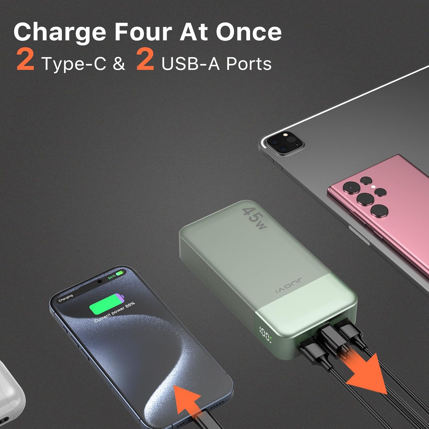 Banco de energía JUOVI Carga rápida, 20000mAh 45W Cargador portátil, Samsung Super Carga rápida con Pantalla LED Cargador de teléfono portátil, USB C Power Bank para MacBook, para iPhone 15 14 13 Pro - 3