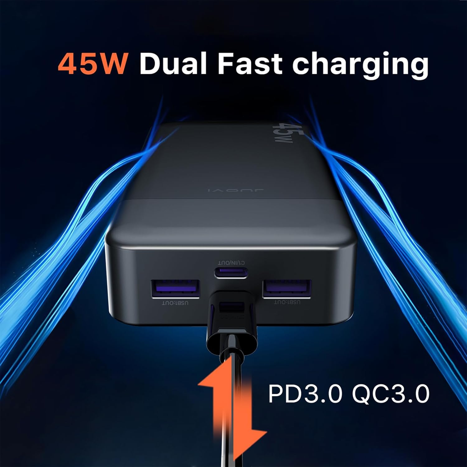 Banco de energía JUOVI Carga rápida, 20000mAh 45W Cargador portátil, Samsung Super Carga rápida con Pantalla LED Cargador de teléfono portátil, USB C Power Bank para MacBook, para iPhone 15 14 13 Pro - 3
