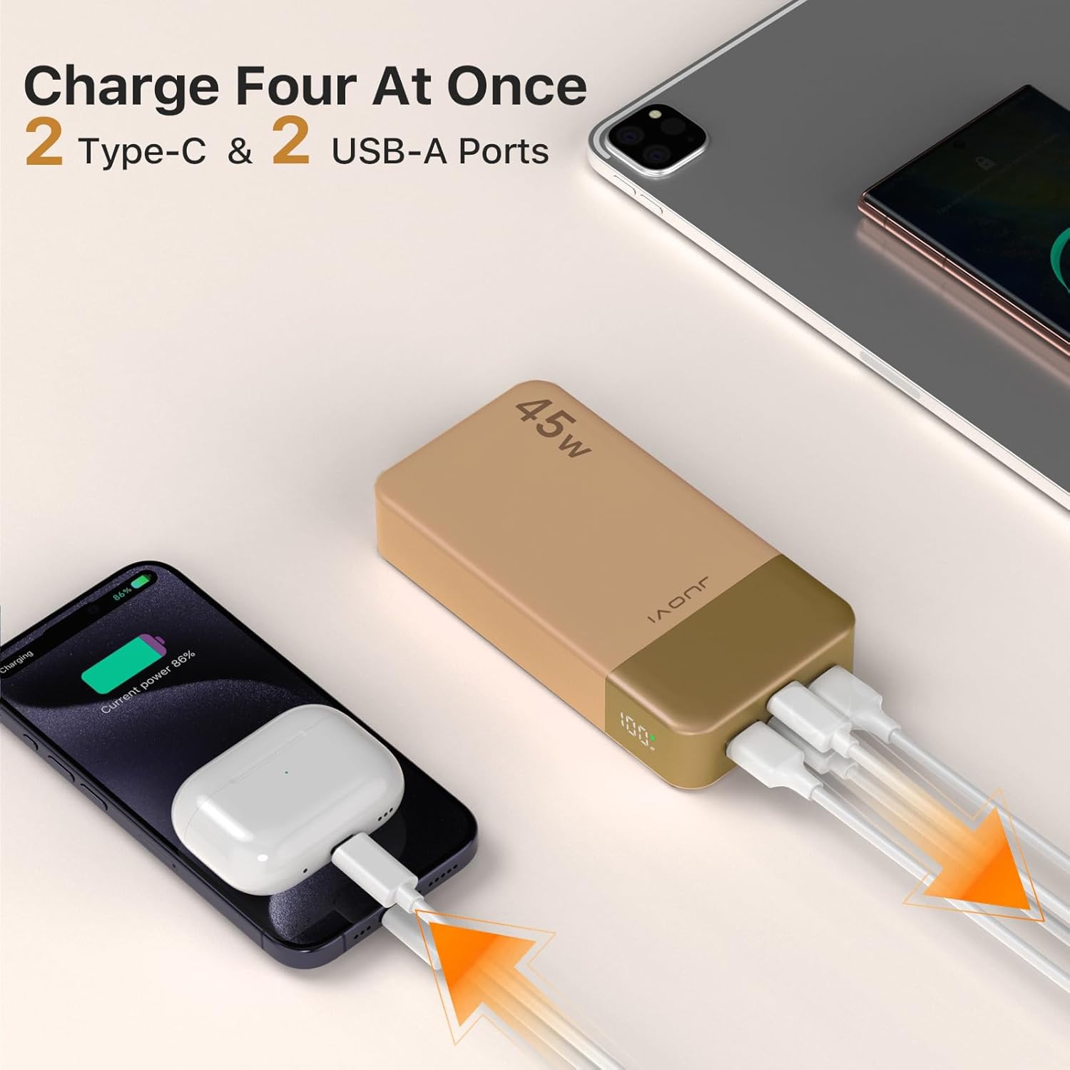 Banco de energía JUOVI Carga rápida, 20000mAh 45W Cargador portátil, Samsung Super Carga rápida con Pantalla LED Cargador de teléfono portátil, USB C Power Bank para MacBook, para iPhone 15 14 13 Pro - 4