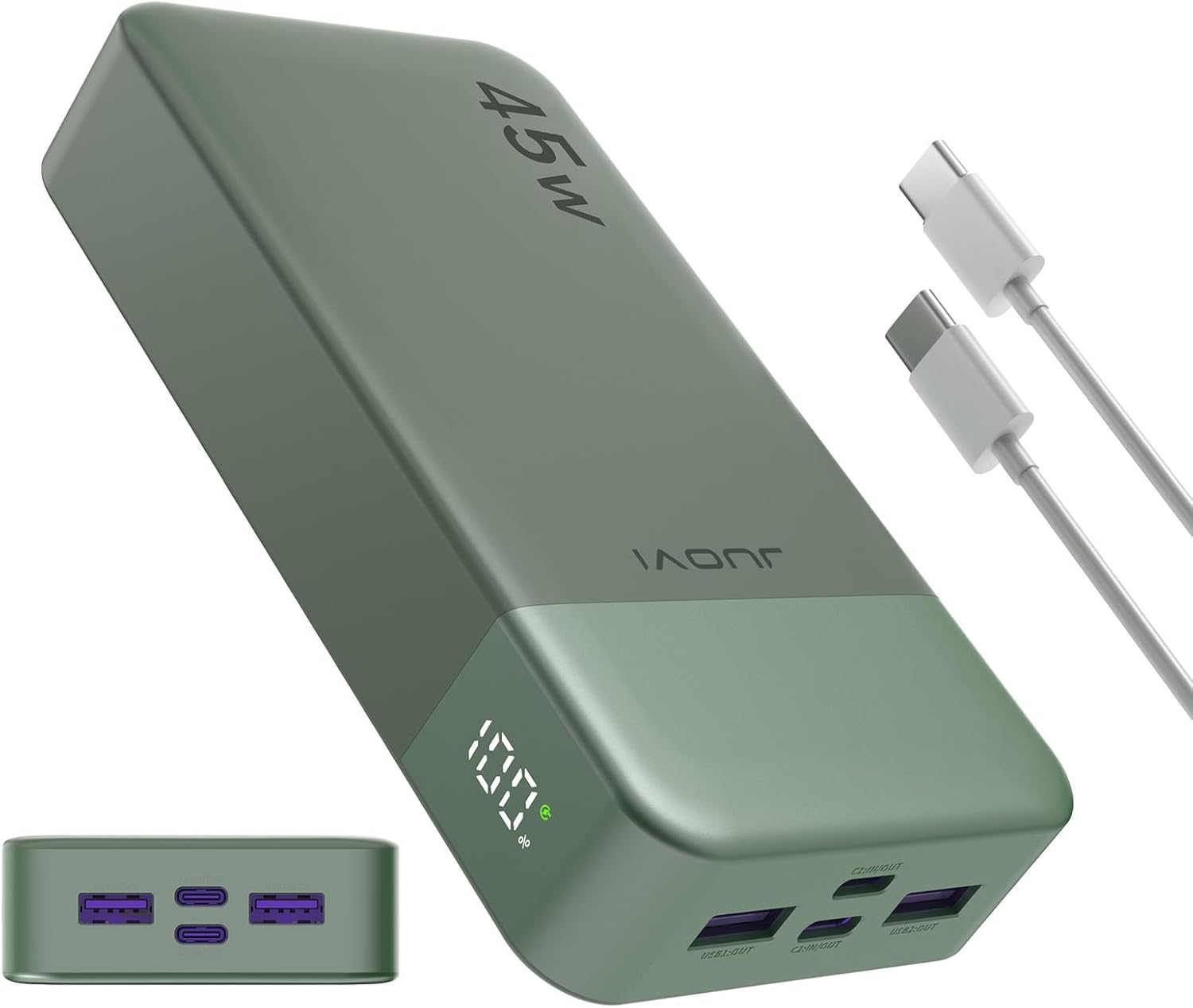Banco de energía JUOVI Carga rápida, 20000mAh 45W Cargador portátil, Samsung Super Carga rápida con Pantalla LED Cargador de teléfono portátil, USB C Power Bank para MacBook, para iPhone 15 14 13 Pro - 1
