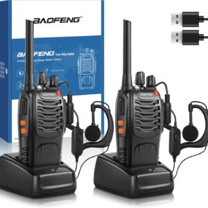 Baofeng Walkie Talkie Profesional PMR Radiocomunicación USB Recargable 16 Canales de Larga Distancia Portátil Walkie Talkies con Auriculares y Luz LED (Negro, 1 Pare)