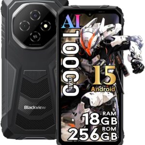 Blackview Fort1 Móvil Irrompible Android 15, 18GB+256GB/2TB 10000mAh Teléfono Móvil Resistente IP68, 6.56" HD+ 90Hz, 16MP Cámara AI Móvil Rugerizado,Face ID/NFC/GPS/5G WiFi/FM/Gemini AI, Negro