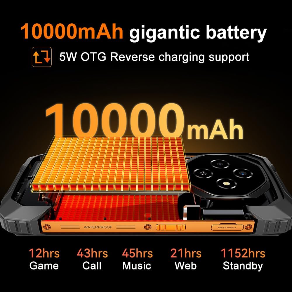 Blackview Fort1 Móvil Irrompible Android 15, 18GB+256GB/2TB 10000mAh Teléfono Móvil Resistente IP68, 6.56" HD+ 90Hz, 16MP Cámara AI Móvil Rugerizado,Face ID/NFC/GPS/5G WiFi/FM/Gemini AI, Negro - 4