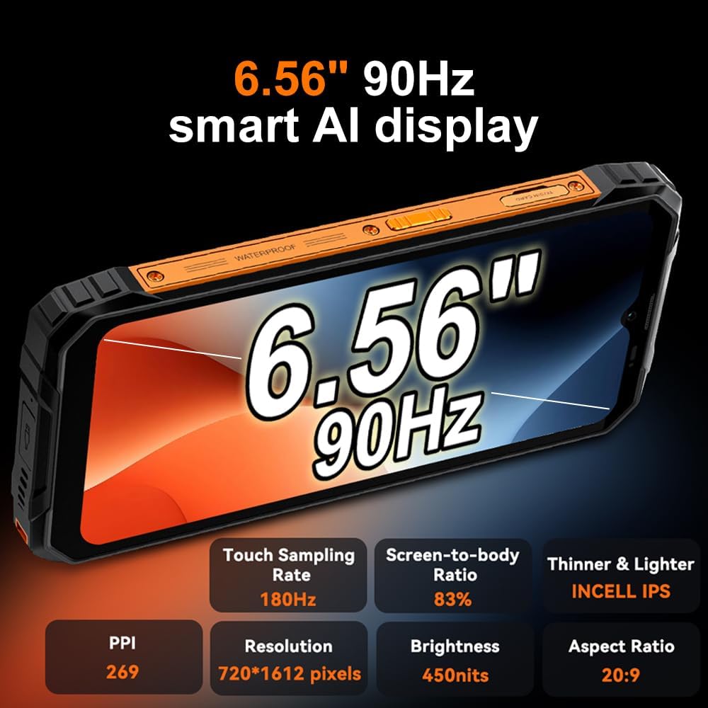 Blackview Fort1 Móvil Irrompible Android 15, 18GB+256GB/2TB 10000mAh Teléfono Móvil Resistente IP68, 6.56" HD+ 90Hz, 16MP Cámara AI Móvil Rugerizado,Face ID/NFC/GPS/5G WiFi/FM/Gemini AI, Negro - 5