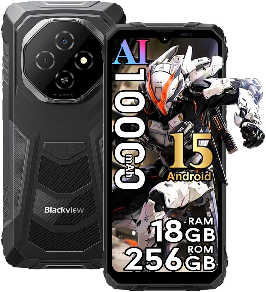 Blackview Fort1 Móvil Irrompible Android 15, 18GB+256GB/2TB 10000mAh Teléfono Móvil Resistente IP68, 6.56" HD+ 90Hz, 16MP Cámara AI Móvil Rugerizado,Face ID/NFC/GPS/5G WiFi/FM/Gemini AI, Negro - 1