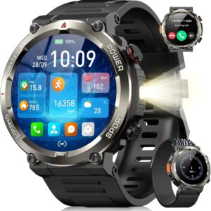 Blackview Reloj Inteligente Hombre con Linterna y Brújula, 1,45" Smartwatch con Llamadas Bluetooth, Pulsómetro, Oxímetro, Monitor de Sueño, Podómetro, 100+ Modos Deportivos, Batería Grande de 960 mAh
