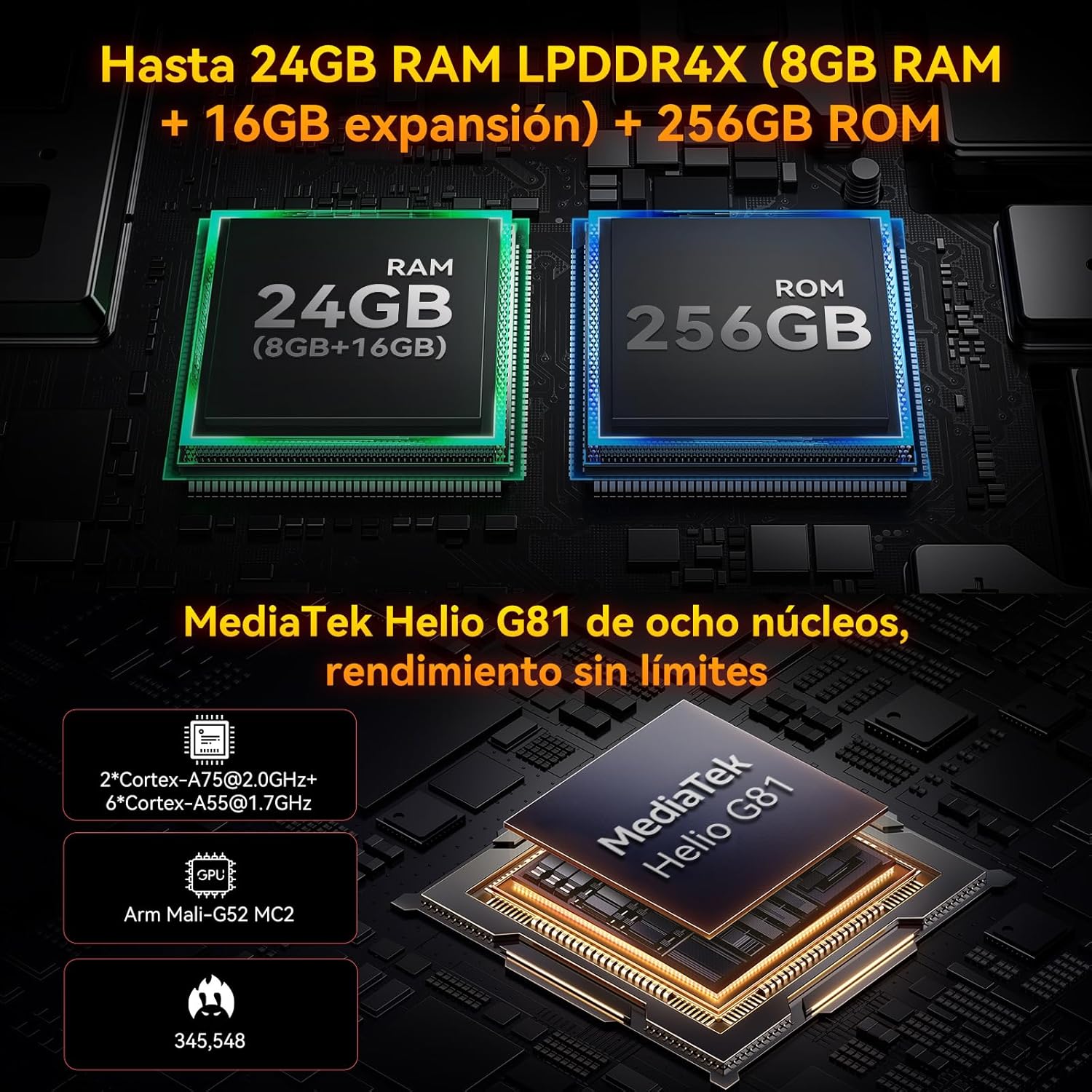 Blackview Rock 1 Movil Irrompible Android 16, 24GB+256GB Movil Indestructible, 15000mAh, 20MP Visión Nocturna, Gemini AI, 6.56" HD+ 2.01" Pantalla, IP69K Impermeable,NFC/OTG/GPS/3 Años de garantía - 5