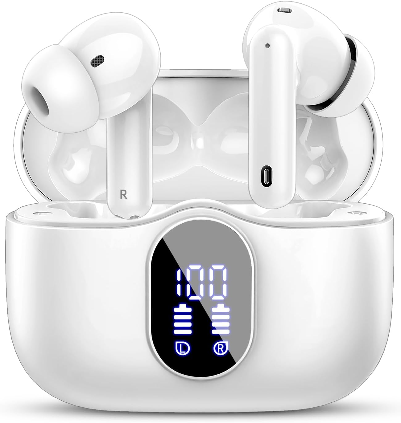 Btootos Auriculares Inalámbricos, Bluetooth 5.3 con HD Micrófono HiFi Estéreo Pantalla LED, Reducción de Ruido, 13 mm Controlador dinámico, IP7 Impermeable 36H Cascos Inalambricos - 1