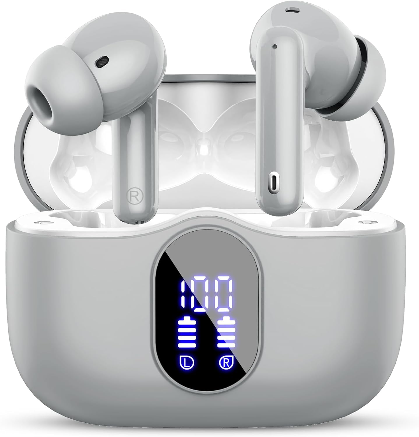 Btootos Auriculares Inalámbricos, Bluetooth 5.3 con HD Micrófono HiFi Estéreo Pantalla LED, Reducción de Ruido, 13 mm Controlador dinámico, IP7 Impermeable 36H Cascos Inalambricos - 1