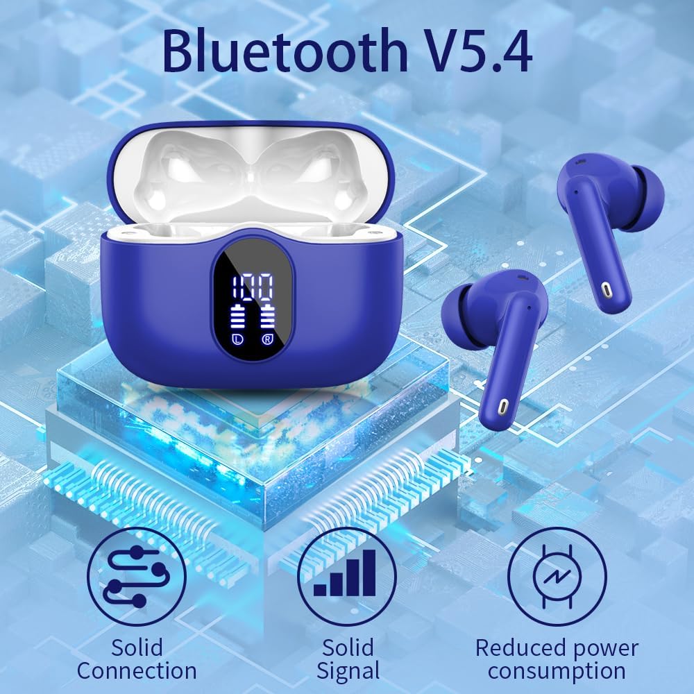 Btootos Auriculares Inalámbricos, Bluetooth 5.3 con HD Micrófono HiFi Estéreo Pantalla LED, Reducción de Ruido, 13 mm Controlador dinámico, IP7 Impermeable 36H Cascos Inalambricos - 2