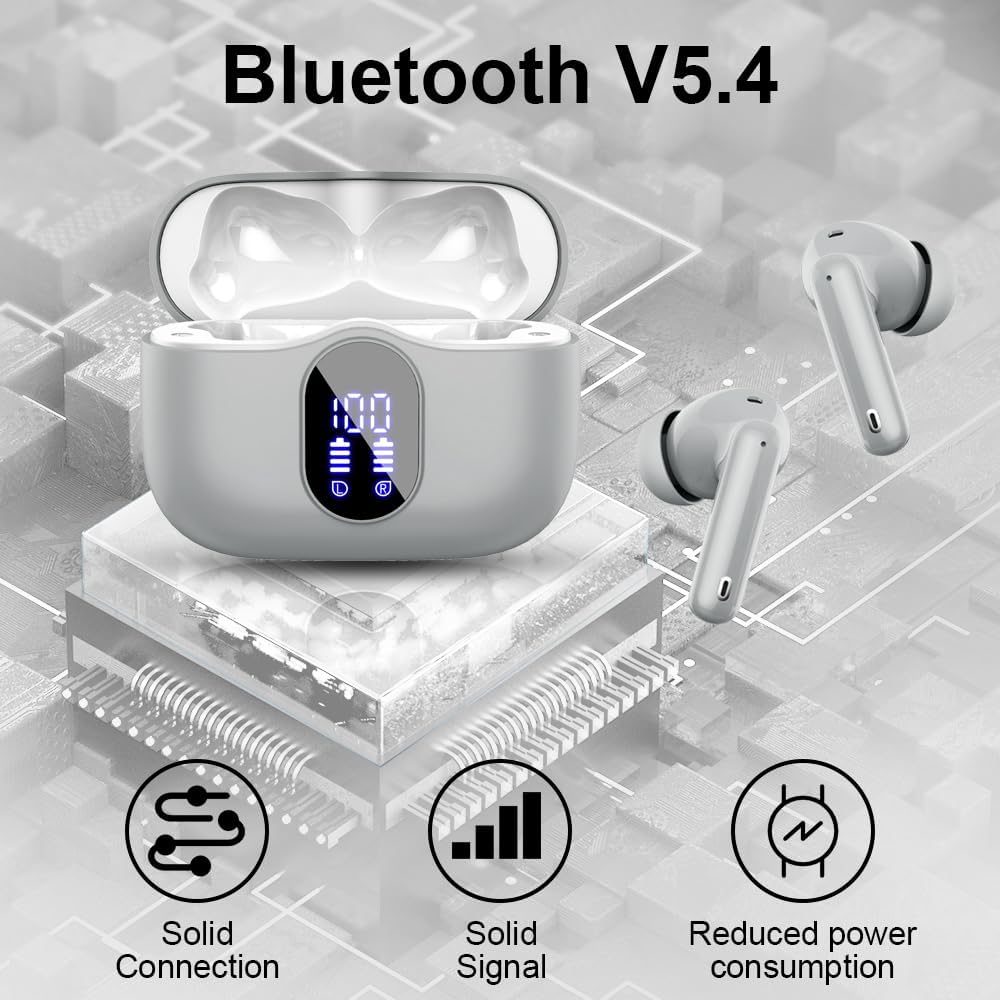 Btootos Auriculares Inalámbricos, Bluetooth 5.3 con HD Micrófono HiFi Estéreo Pantalla LED, Reducción de Ruido, 13 mm Controlador dinámico, IP7 Impermeable 36H Cascos Inalambricos - 2
