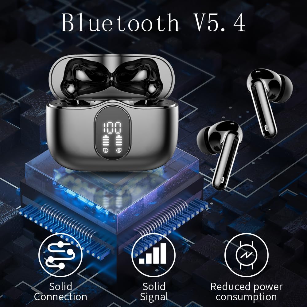 Btootos Auriculares Inalámbricos, Bluetooth 5.3 con HD Micrófono HiFi Estéreo Pantalla LED, Reducción de Ruido, 13 mm Controlador dinámico, IP7 Impermeable 36H Cascos Inalambricos - 4