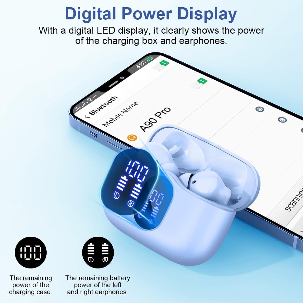 Btootos Auriculares Inalámbricos, Bluetooth 5.3 con HD Micrófono HiFi Estéreo Pantalla LED, Reducción de Ruido, 13 mm Controlador dinámico, IP7 Impermeable 36H Cascos Inalambricos - 6