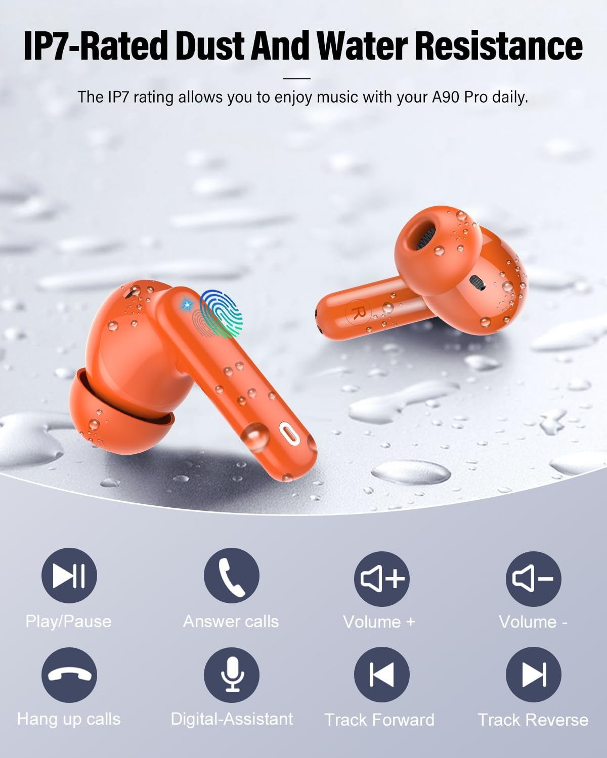Btootos Auriculares Inalámbricos, Bluetooth 5.3 con HD Micrófono HiFi Estéreo Pantalla LED, Reducción de Ruido, 13 mm Controlador dinámico, IP7 Impermeable 36H Cascos Inalambricos - 6