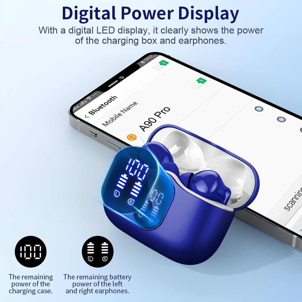 Btootos Auriculares Inalámbricos, Bluetooth 5.3 con HD Micrófono HiFi Estéreo Pantalla LED, Reducción de Ruido, 13 mm Controlador dinámico, IP7 Impermeable 36H Cascos Inalambricos - 6