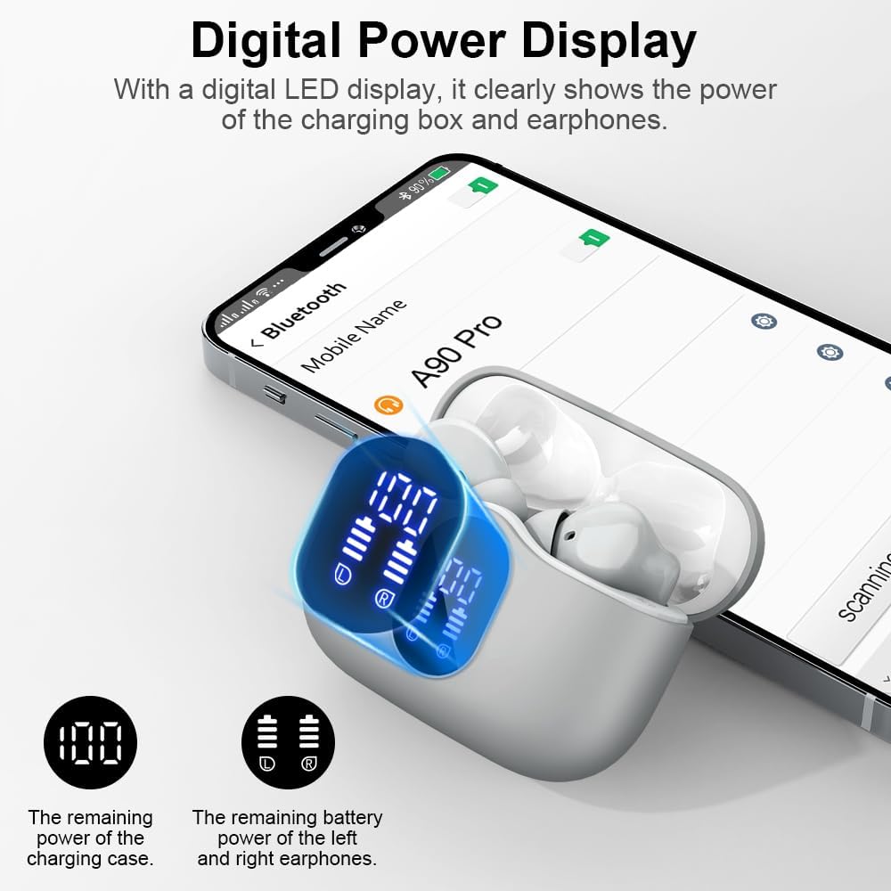 Btootos Auriculares Inalámbricos, Bluetooth 5.3 con HD Micrófono HiFi Estéreo Pantalla LED, Reducción de Ruido, 13 mm Controlador dinámico, IP7 Impermeable 36H Cascos Inalambricos - 6