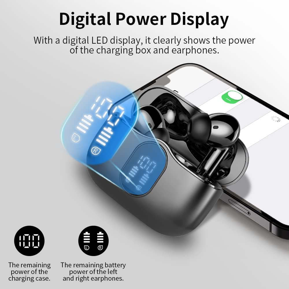 Btootos Auriculares Inalámbricos, Bluetooth 5.3 con HD Micrófono HiFi Estéreo Pantalla LED, Reducción de Ruido, 13 mm Controlador dinámico, IP7 Impermeable 36H Cascos Inalambricos - 6