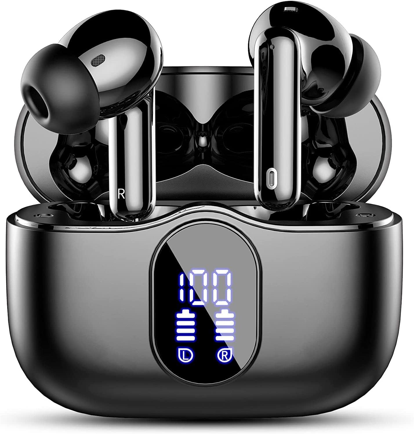 Btootos Auriculares Inalámbricos, Bluetooth 5.3 con HD Micrófono HiFi Estéreo Pantalla LED, Reducción de Ruido, 13 mm Controlador dinámico, IP7 Impermeable 36H Cascos Inalambricos - 1