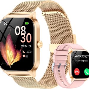 CASCHO Smartwatch Mujer Elegante 1.85" HD con Llamadas Bluetooth y Asistente IA, Reloj Inteligente Mujer con 2 Correas, Sueño, Frecuencia Cardíaca y Oxígeno en Sangre, Android iPhone（Oro Rosa）