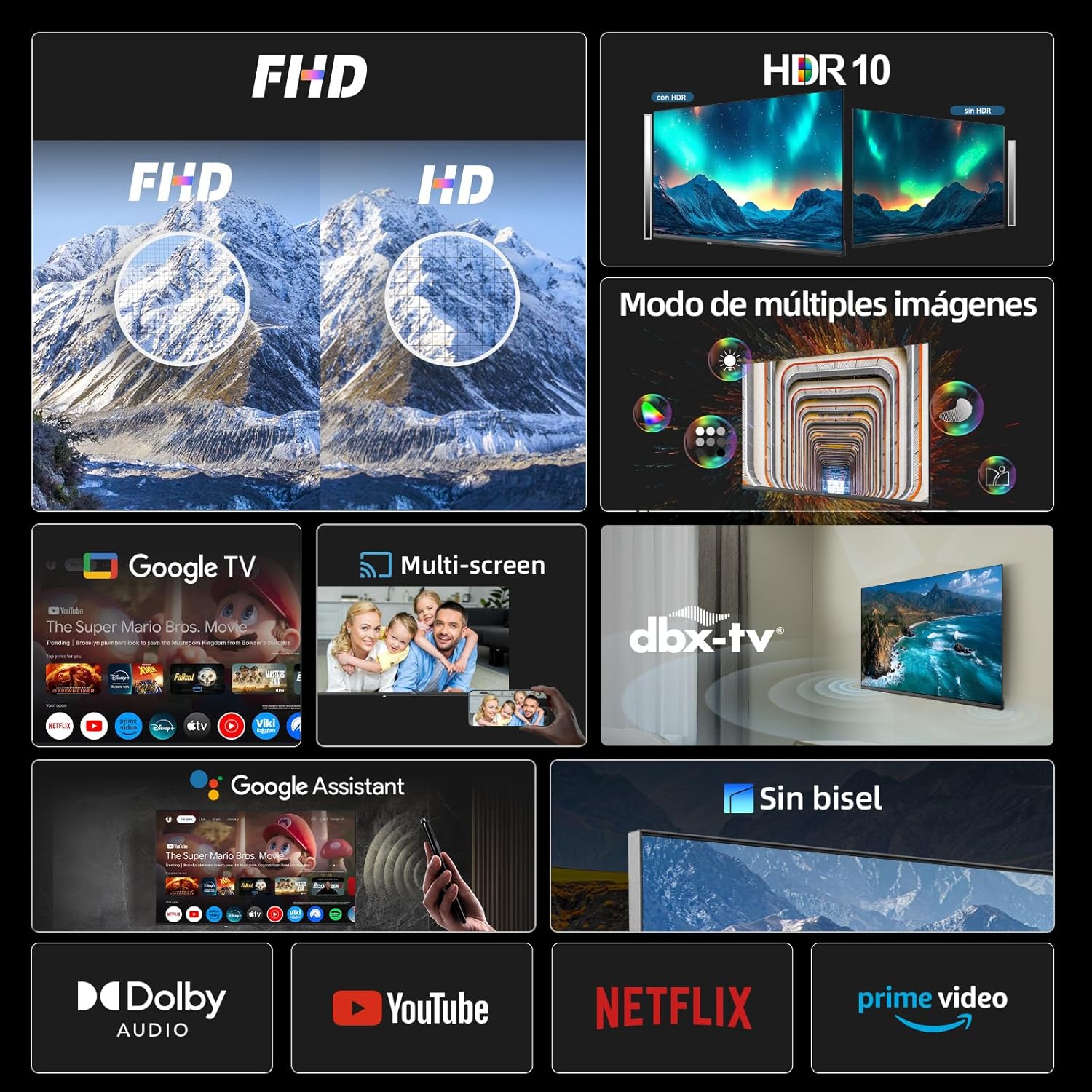 CHiQ LF32FT Smart TV 32 Inch (80 cm), Full HD, HDR10, Google TV OS, Dolby Audio,Chromecast Integrado, Diseño Metal Sin Marco, Sintonizador DVB-C/T/T2/S/S2 - 3