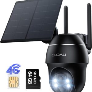 COOAU 4G LTE Cámara Vigilancia Exterior con Sim,2K 3MP QHD Camara 4G Solar sin Cable con Batería,PTZ 355°/90°,Visión Nocturna,PIR Detección de Movimiento,Audio de Dos Vías,Tarjeta SIM,Tarjeta SD
