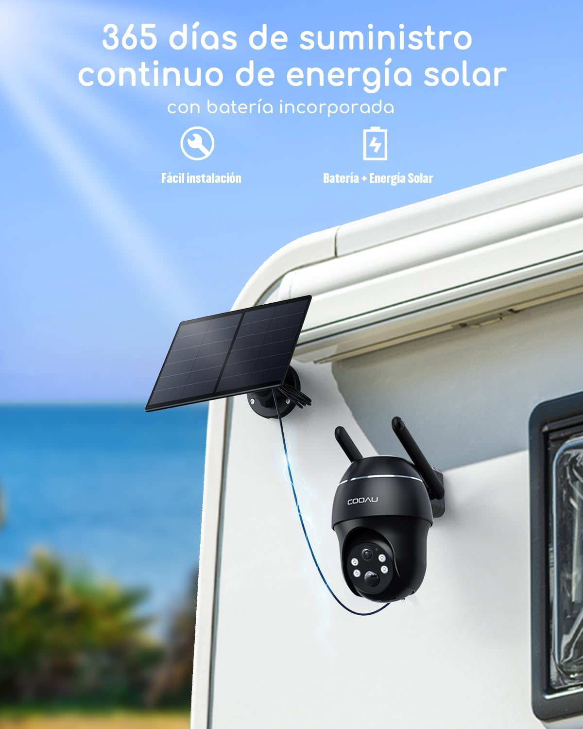 COOAU 4G LTE Cámara Vigilancia Exterior con Sim,2K 3MP QHD Camara 4G Solar sin Cable con Batería,PTZ 355°/90°,Visión Nocturna,PIR Detección de Movimiento,Audio de Dos Vías,Tarjeta SIM,Tarjeta SD - 4