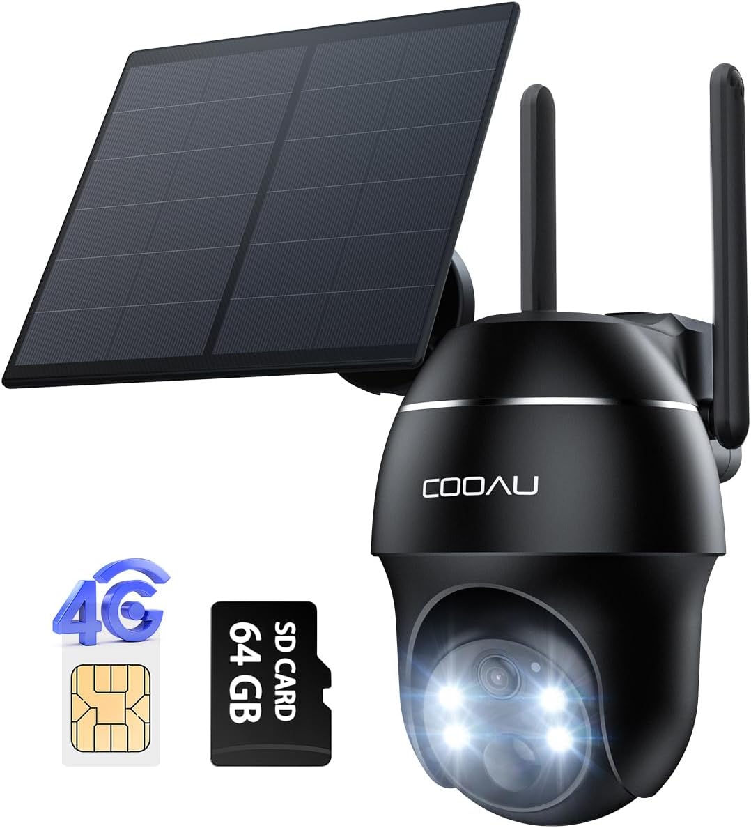 COOAU 4G LTE Cámara Vigilancia Exterior con Sim,2K 3MP QHD Camara 4G Solar sin Cable con Batería,PTZ 355°/90°,Visión Nocturna,PIR Detección de Movimiento,Audio de Dos Vías,Tarjeta SIM,Tarjeta SD - 1