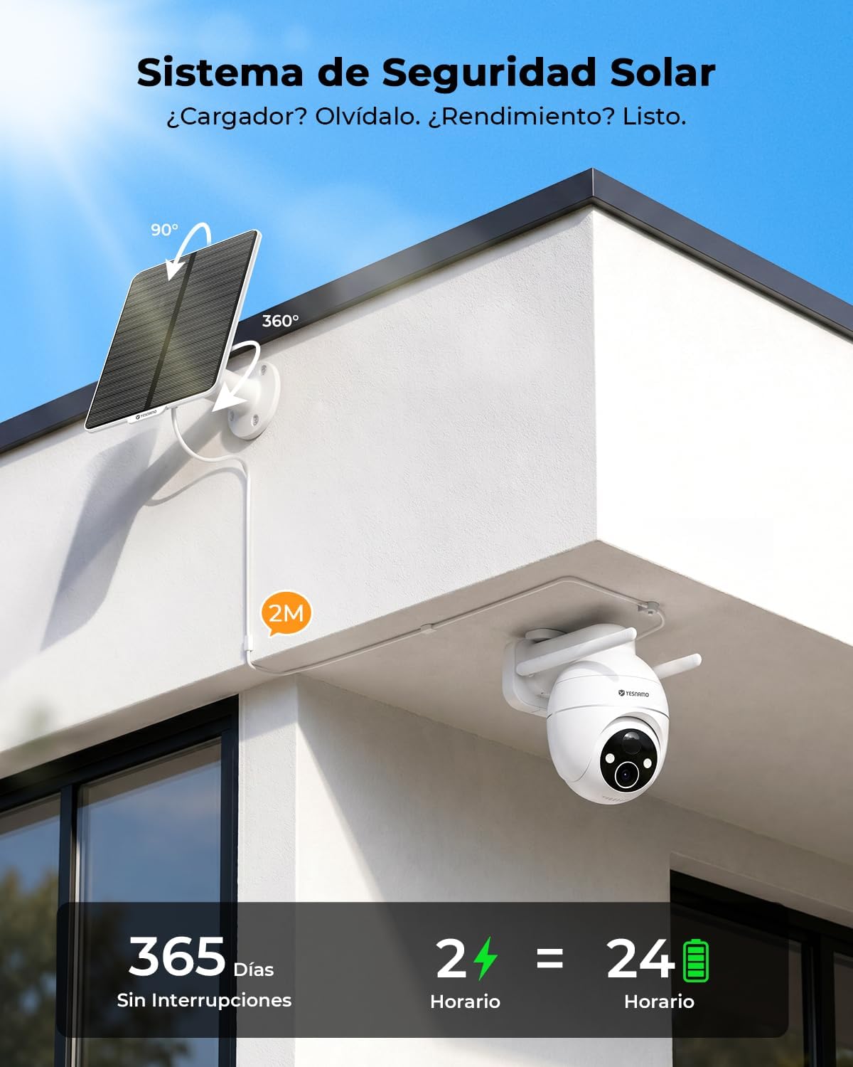 Camara Vigilancia WiFi Exterior Solar 2K sin Cables, Camara Solar con Batería Recargable, 360° PTZ Visión Nocturna Color, Sensor Movimiento PIR, IP66, Sin Suscripción (Blanco) - 2
