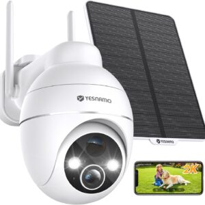 Camara Vigilancia WiFi Exterior Solar 2K sin Cables, Camara Solar con Batería Recargable, 360° PTZ Visión Nocturna Color, Sensor Movimiento PIR, IP66, Sin Suscripción (Blanco)
