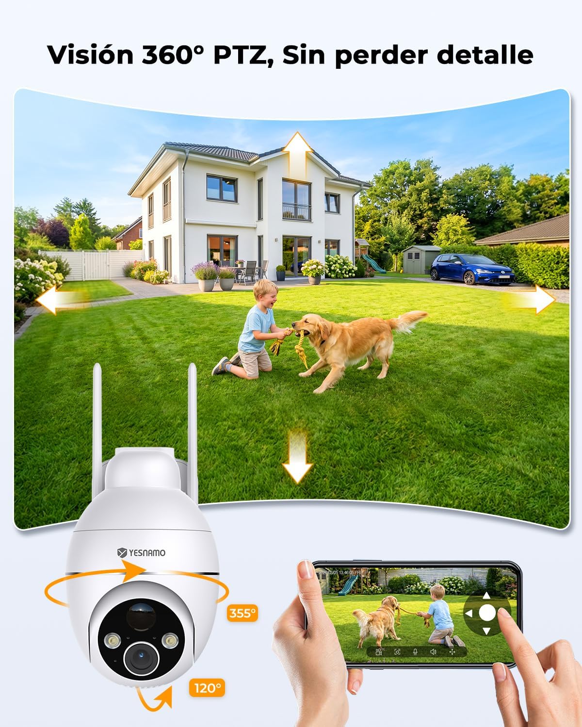 Camara Vigilancia WiFi Exterior Solar 2K sin Cables, Camara Solar con Batería Recargable, 360° PTZ Visión Nocturna Color, Sensor Movimiento PIR, IP66, Sin Suscripción (Blanco) - 4