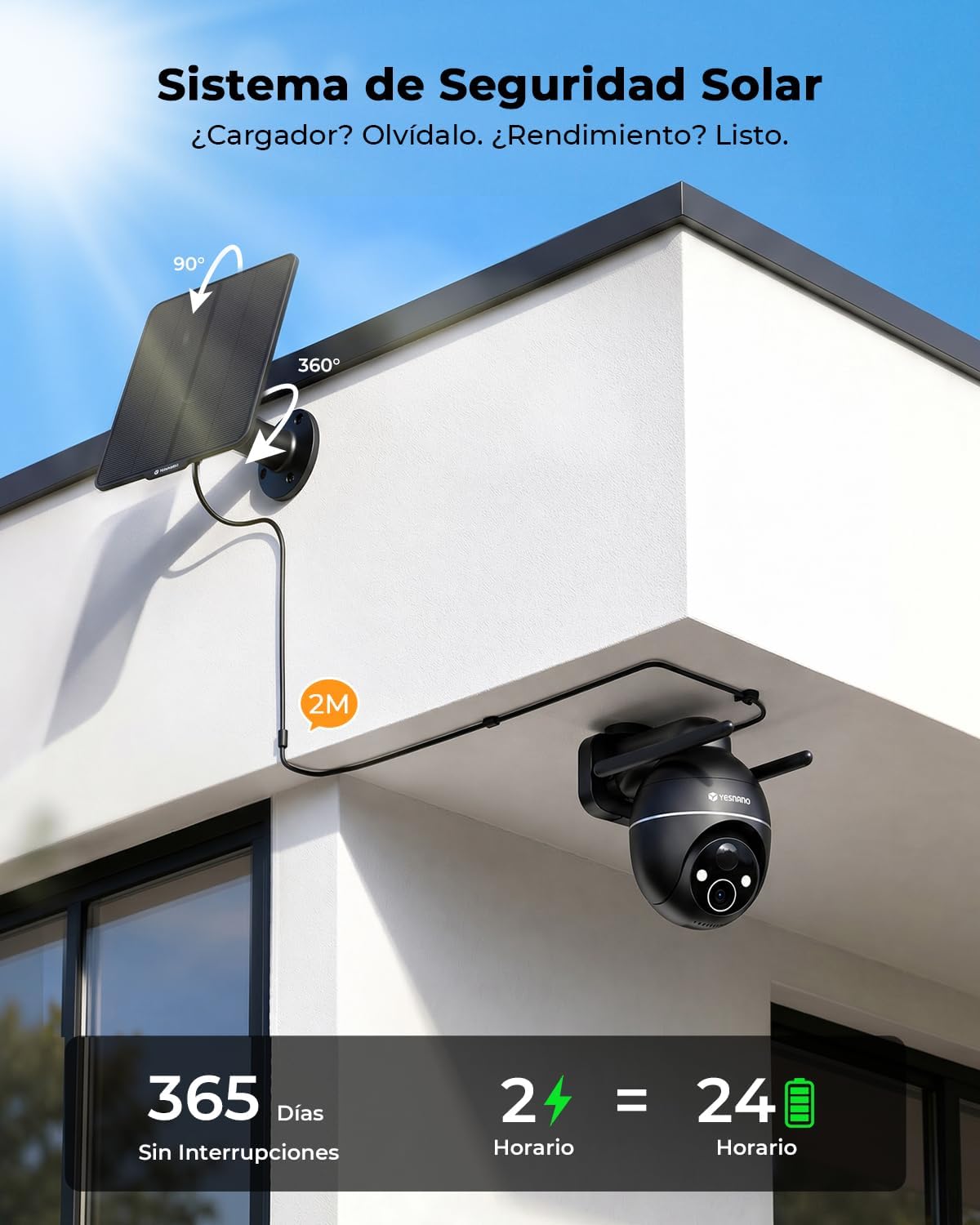 Camara Vigilancia WiFi Exterior Solar 2K sin Cables Pack 2, Camaras de Vigilancia para Dos Zonas, Panel Solar con Batería Recargable, 360° PTZ, Visión Nocturna Color, sin Suscripción (Negro) - 3