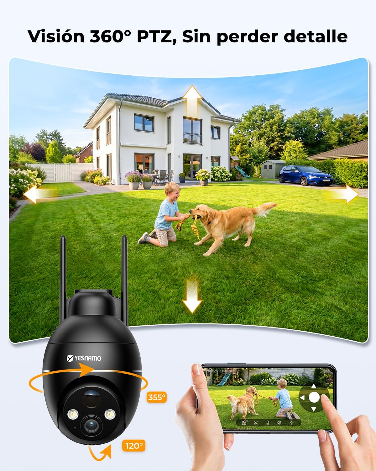 Camara Vigilancia WiFi Exterior Solar 2K sin Cables Pack 2, Camaras de Vigilancia para Dos Zonas, Panel Solar con Batería Recargable, 360° PTZ, Visión Nocturna Color, sin Suscripción (Negro) - 4