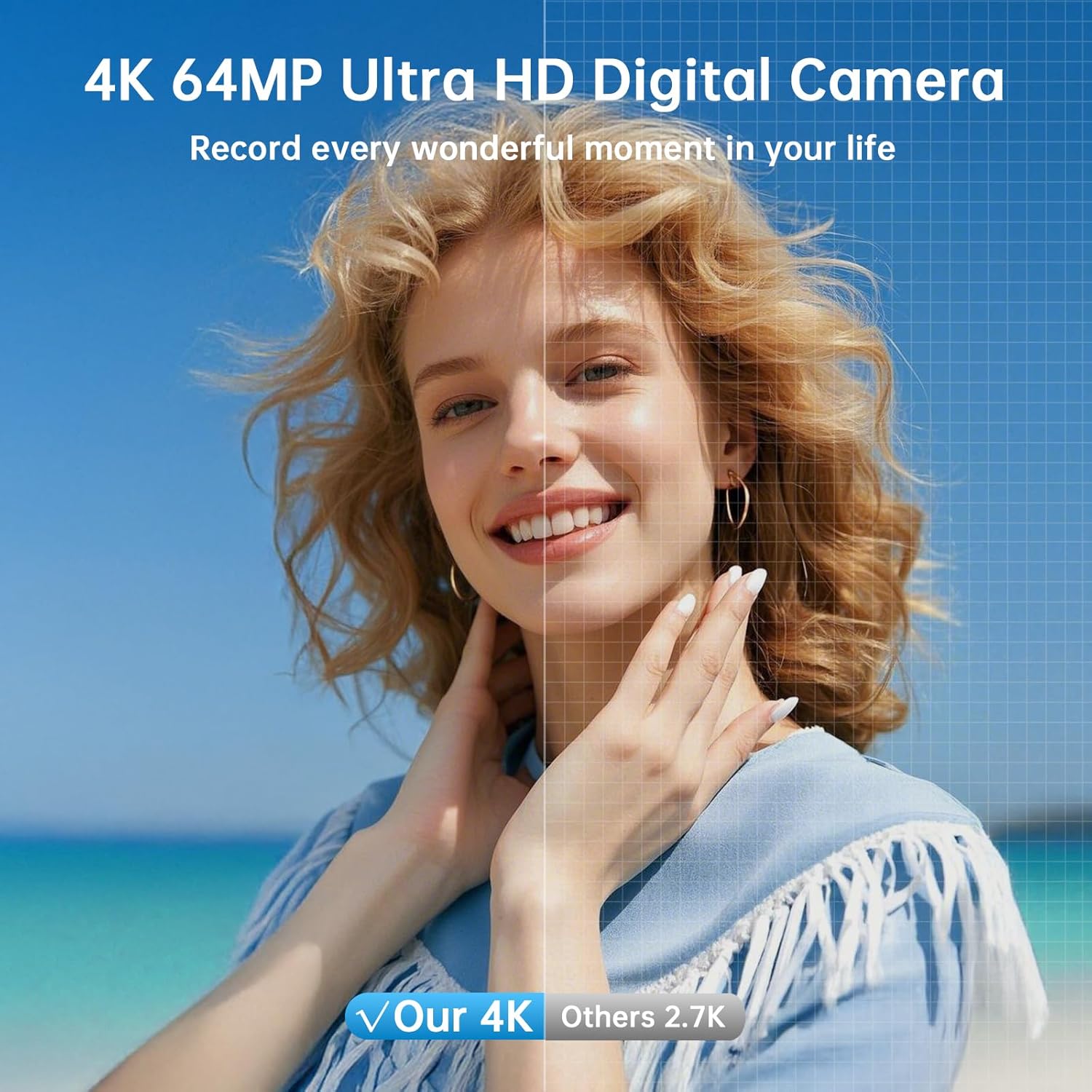 Camara de Fotos con WiFi, 64MP 4K Autofocus Camara Digital Compacta con Pantalla Flip De 180° De 3" Zoom Digital 16X, Tarjeta De 32 GB Estación de Carga, 2 Baterías para Principiantes, Adolescentes - 2