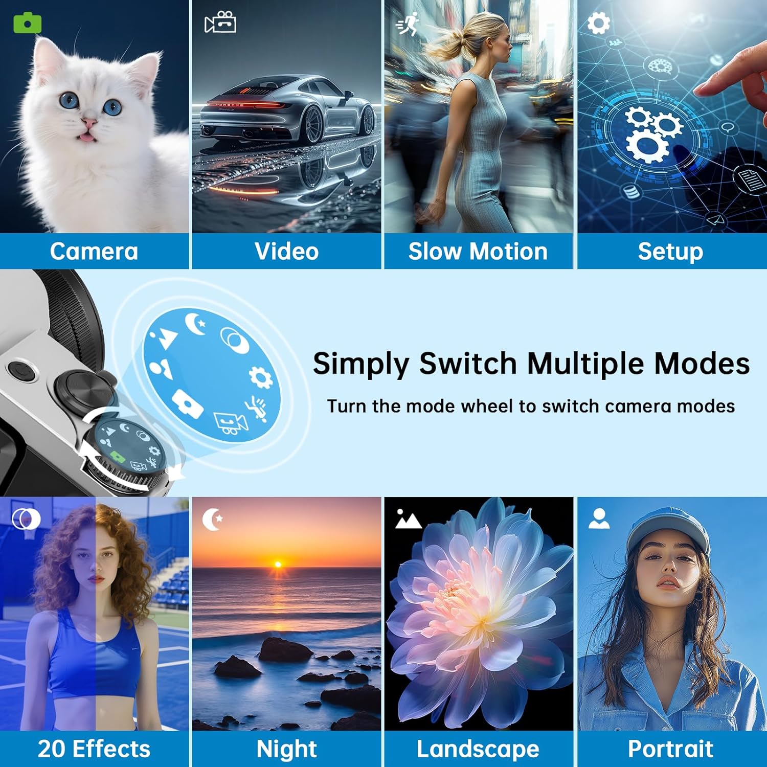 Camara de Fotos con WiFi, 64MP 4K Autofocus Camara Digital Compacta con Pantalla Flip De 180° De 3" Zoom Digital 16X, Tarjeta De 32 GB Estación de Carga, 2 Baterías para Principiantes, Adolescentes - 5