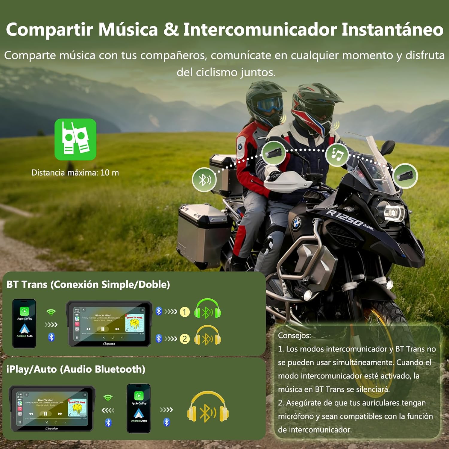 Carpuride W602BS Pro Carplay Pantalla para BMW Motocicletas, Nativo Wonder Wheel Control y Lectura de Datos, Inalámbrico CarPlay y Android Auto, 6.25" Impermeable Táctil Pantalla, OTA, Dual Bluetooth. - 5