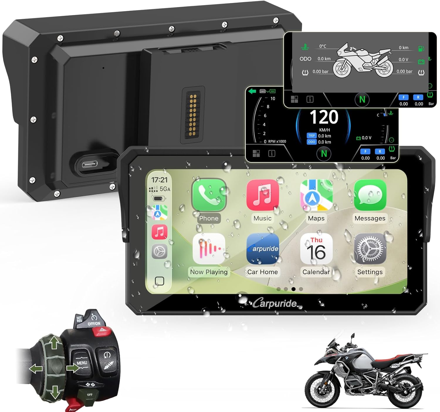 Carpuride W602BS Pro Carplay Pantalla para BMW Motocicletas, Nativo Wonder Wheel Control y Lectura de Datos, Inalámbrico CarPlay y Android Auto, 6.25" Impermeable Táctil Pantalla, OTA, Dual Bluetooth. - 1