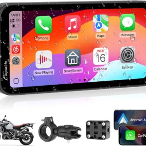 Carpuride W603 Pantalla Carplay para Motocicleta, CarPlay Inalámbrico y Android Auto para Moto, Control Remoto, Pantalla Táctil Impermeable de 6,3", Audio BT, Navegación GPS, Siri, Asistente de G00gle