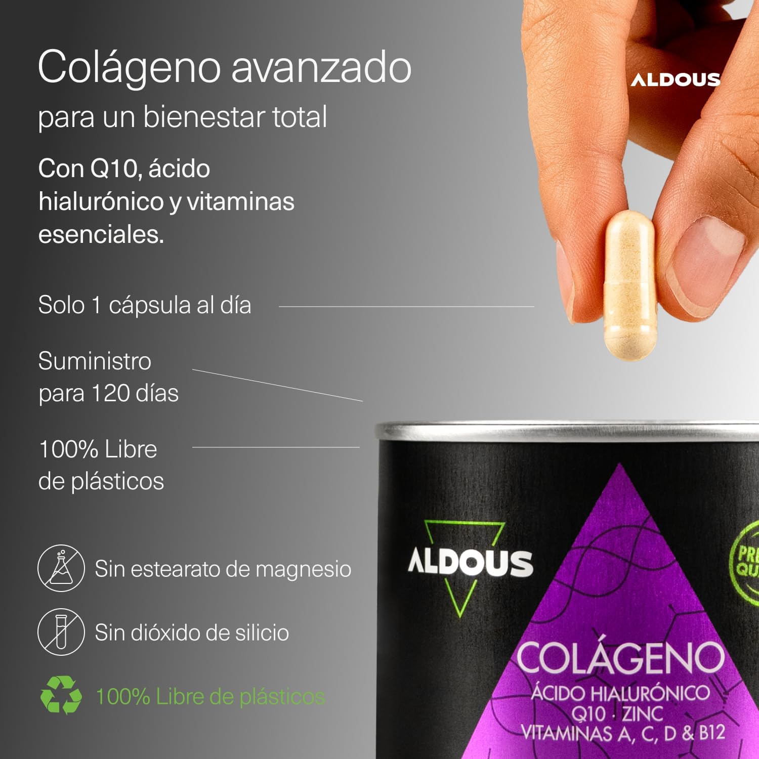 Colágeno Hidrolizado Puro + Ácido Hialurónico + Coenzima Q10 + Vitaminas y B12 + Zinc - 120 días Máxima Dosis - Formula Avanzada - Colágeno para las Articulaciones Fuertes, Piel Tersa y Energía - 2